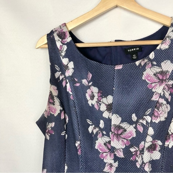 Torrid Blue Floral Mesh Pleated Mini Dress 12 - Picture 4 of 6